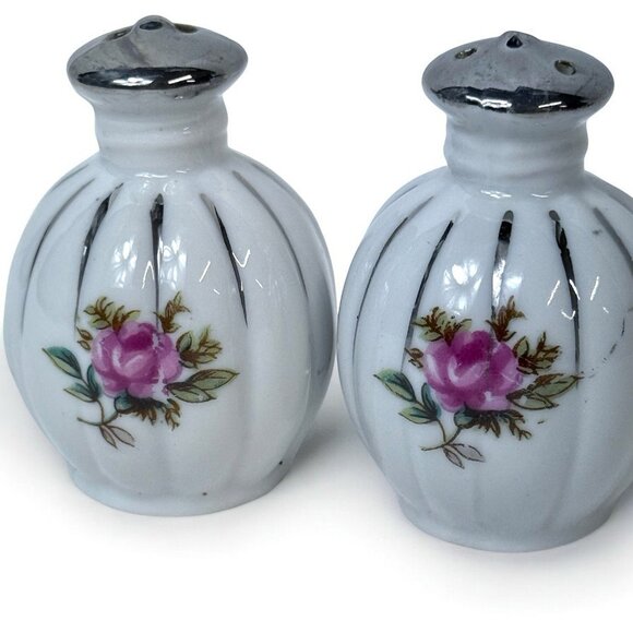 Vintage Ceramic Salt & Pepper Shaker Set – Pink Rose Floral - Picture 2 of 8